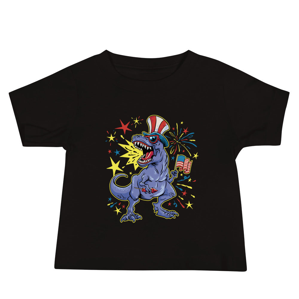 Fourth of July Fireworks T-Rex Baby T-Shirt