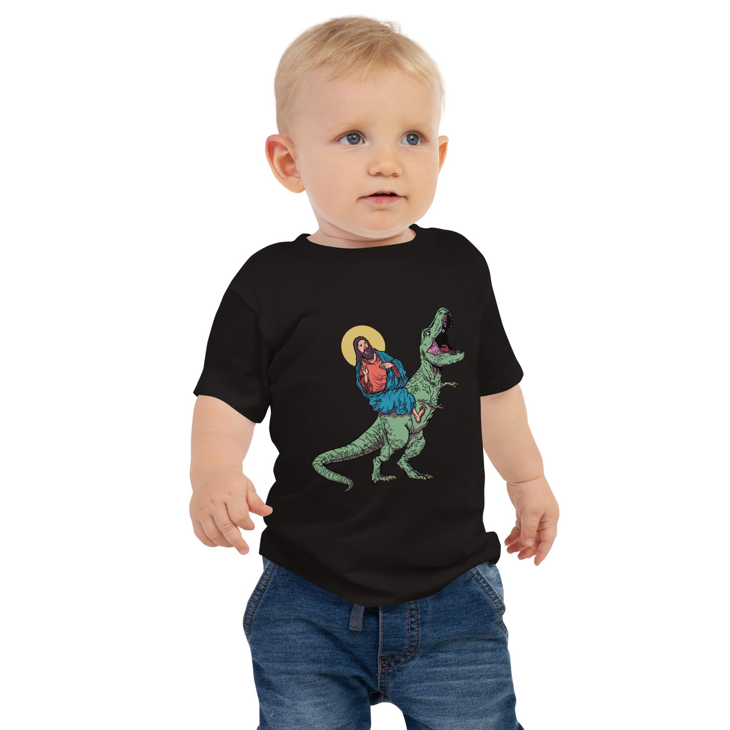 Jesus Riding T-Rex Baby T-Shirt