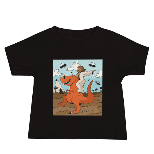 Jesus Riding T-Rex UFOs Baby T-Shirt