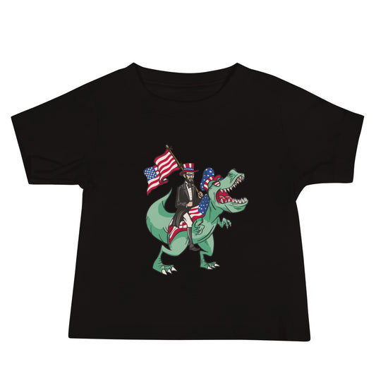 Abe Lincoln Riding T-Rex Baby T-Shirt