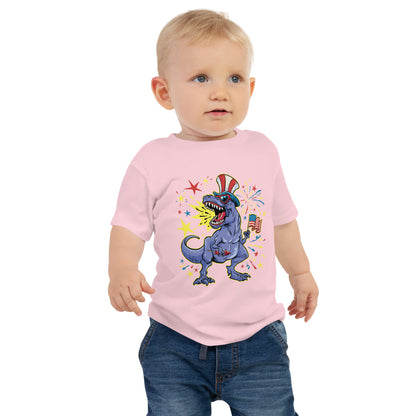 Fourth of July Fireworks T-Rex Baby T-Shirt