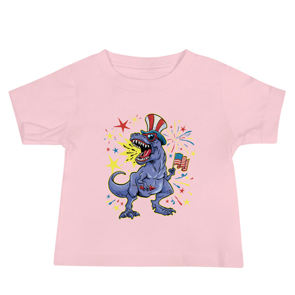 Fourth of July Fireworks T-Rex Baby T-Shirt