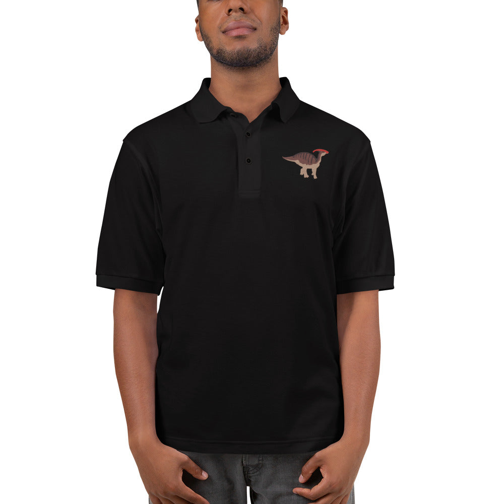 Parasaurolophus Adult Polo Shirt - Embroidered Crested Dinosaur Design - Distinctive Prehistoric Fashion - Unique Dino Lover's Statement Wear