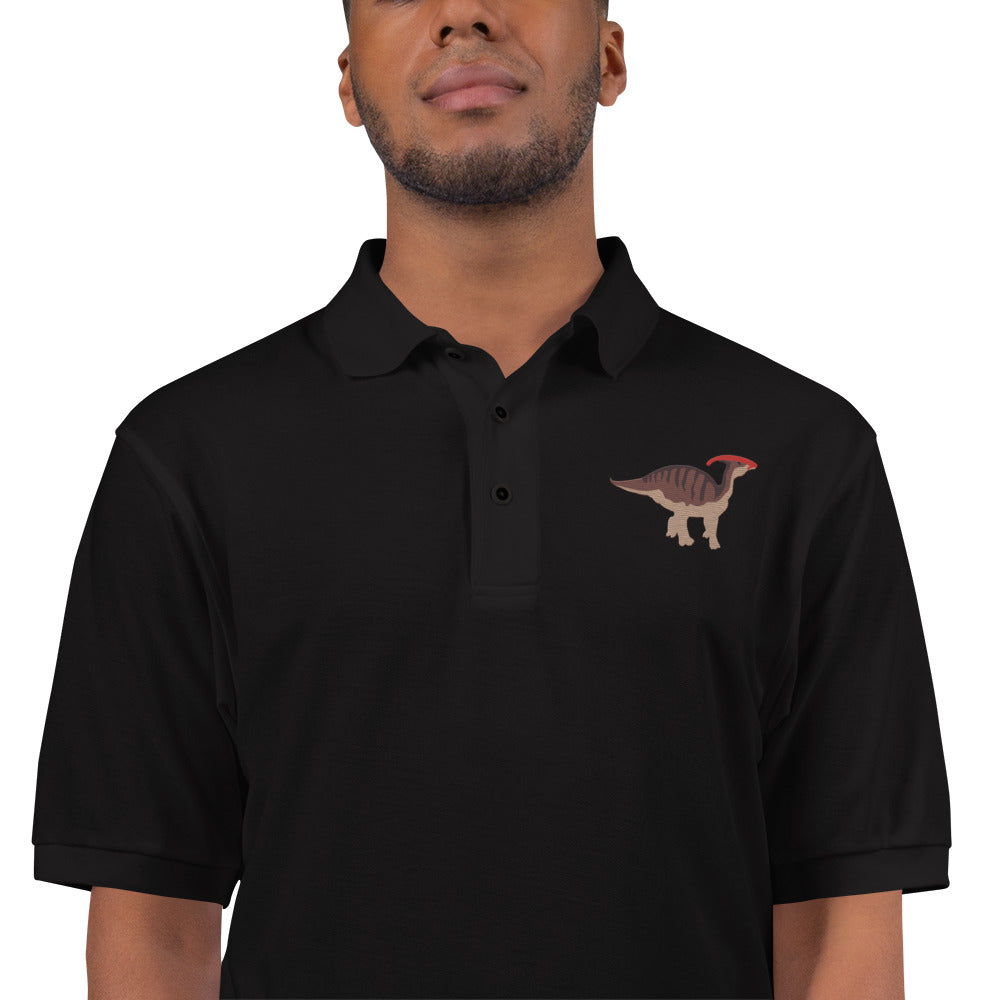 Parasaurolophus Adult Polo Shirt - Embroidered Crested Dinosaur Design - Distinctive Prehistoric Fashion - Unique Dino Lover's Statement Wear