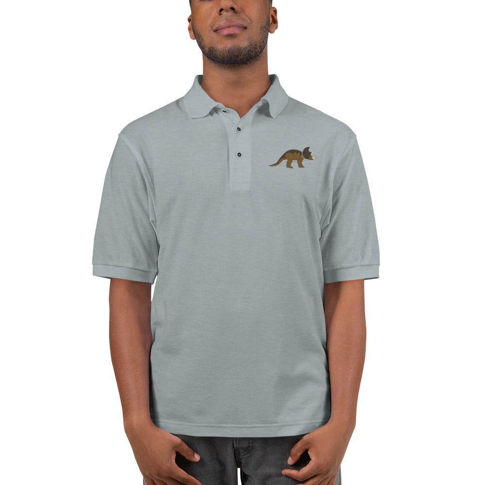 Triceratops Adult Polo Shirt - Embroidered Three-Horned Face - Distinctive Prehistoric Fashion - Prime Dino Enthusiast Attire