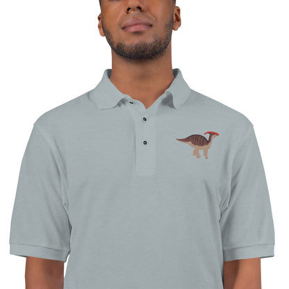 Parasaurolophus Adult Polo Shirt - Embroidered Crested Dinosaur Design - Distinctive Prehistoric Fashion - Unique Dino Lover's Statement Wear