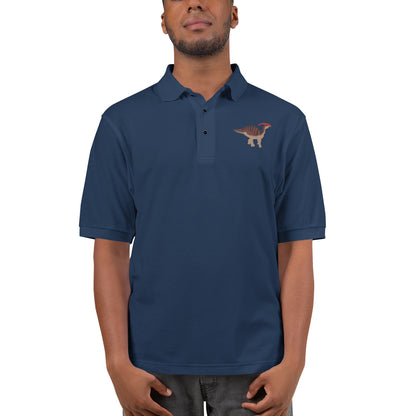 Parasaurolophus Adult Polo Shirt - Embroidered Crested Dinosaur Design - Distinctive Prehistoric Fashion - Unique Dino Lover's Statement Wear