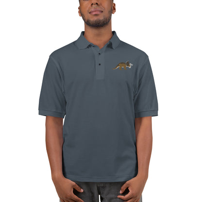 Triceratops Adult Polo Shirt - Embroidered Three-Horned Face - Distinctive Prehistoric Fashion - Prime Dino Enthusiast Attire