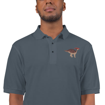 Parasaurolophus Adult Polo Shirt - Embroidered Crested Dinosaur Design - Distinctive Prehistoric Fashion - Unique Dino Lover's Statement Wear