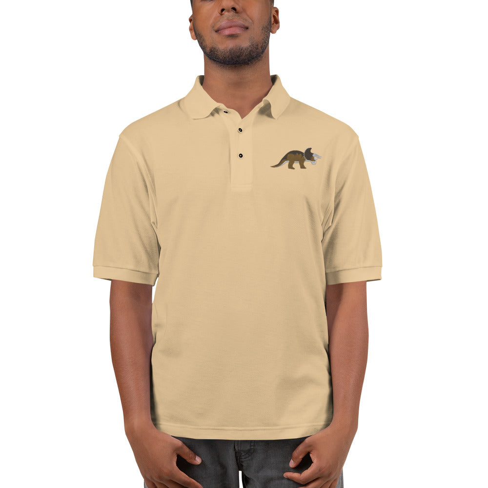 Triceratops Adult Polo Shirt - Embroidered Three-Horned Face - Distinctive Prehistoric Fashion - Prime Dino Enthusiast Attire