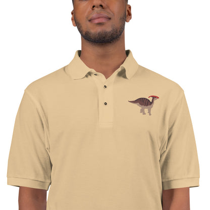 Parasaurolophus Adult Polo Shirt - Embroidered Crested Dinosaur Design - Distinctive Prehistoric Fashion - Unique Dino Lover's Statement Wear