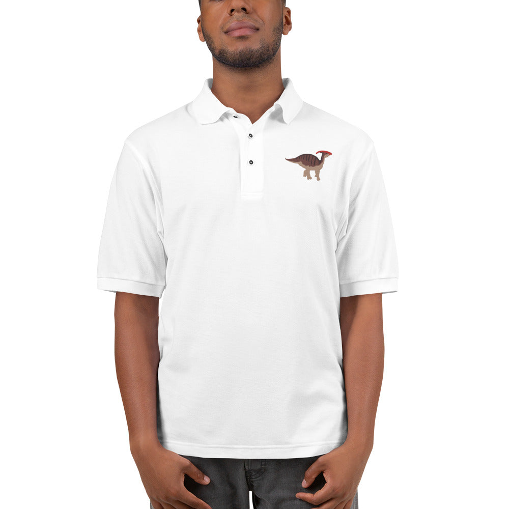 Parasaurolophus Adult Polo Shirt - Embroidered Crested Dinosaur Design - Distinctive Prehistoric Fashion - Unique Dino Lover's Statement Wear