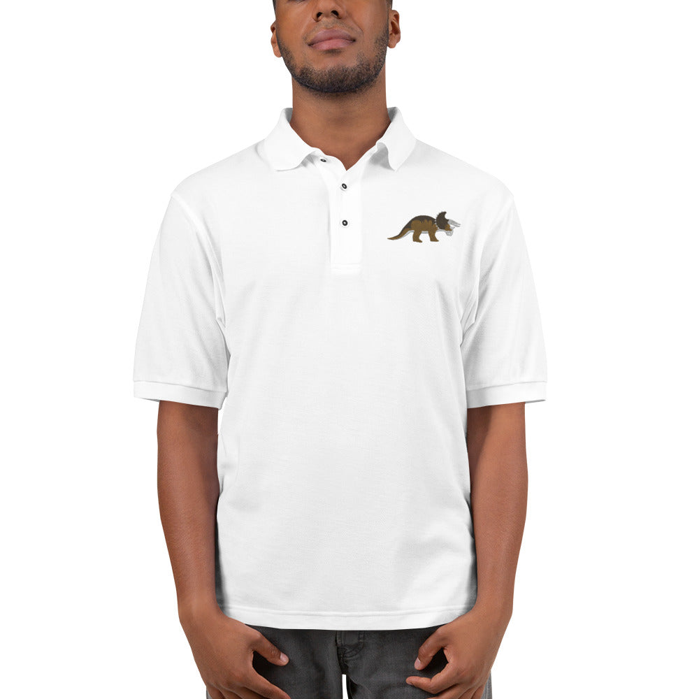 Triceratops Adult Polo Shirt - Embroidered Three-Horned Face - Distinctive Prehistoric Fashion - Prime Dino Enthusiast Attire