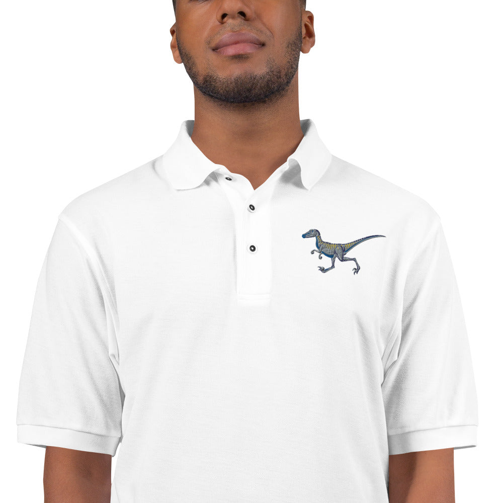 Velociraptor Adult Polo Shirt - Detailed Embroidered Predator Design - Contemporary Prehistoric Fashion - Dino Aficionado's Clothes