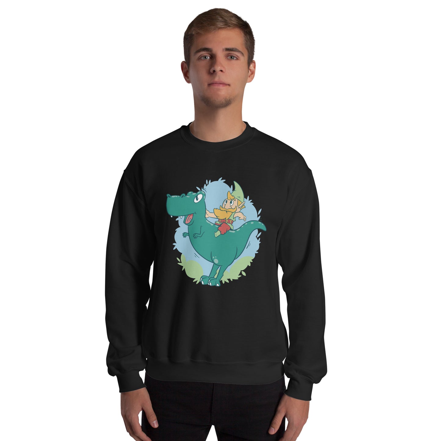 Gnome on a T-Rex Adult Sweatshirt