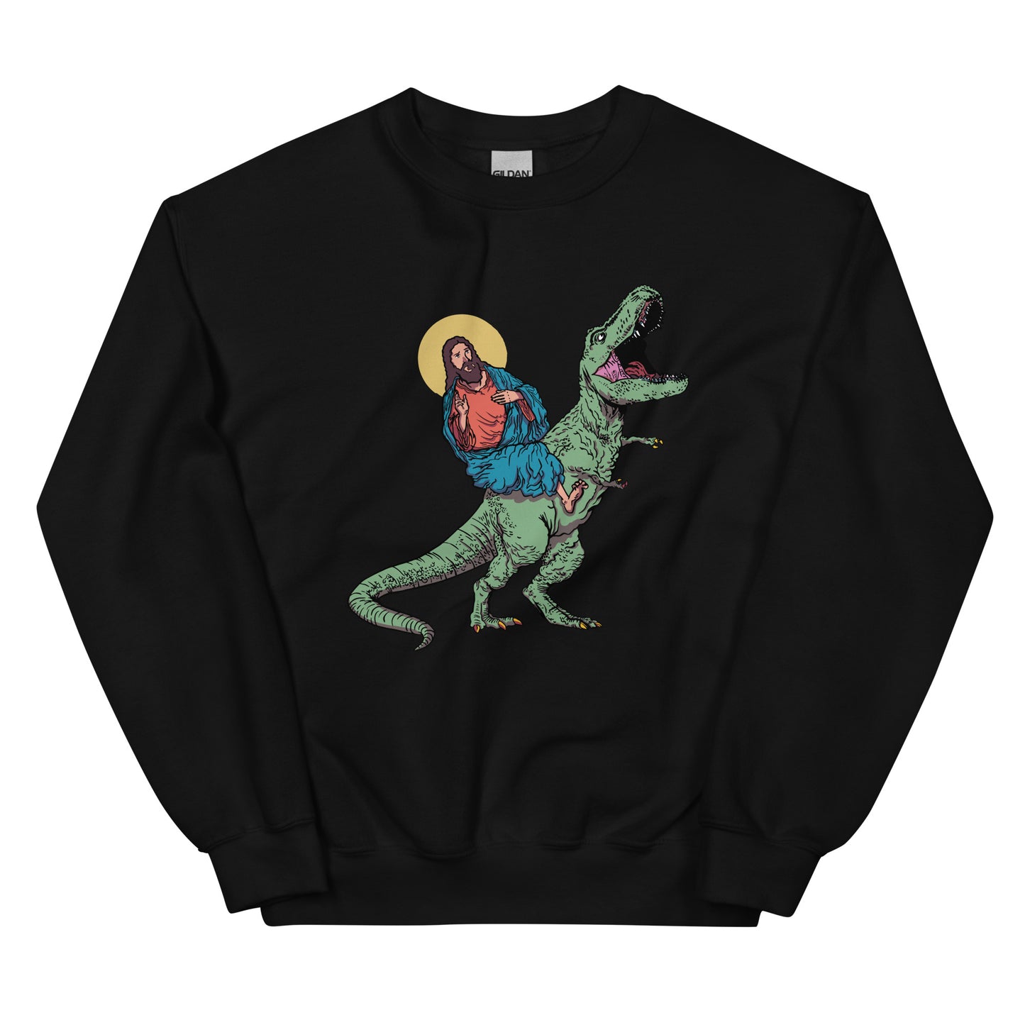 Jesus Riding T-Rex Adult Sweatshirt