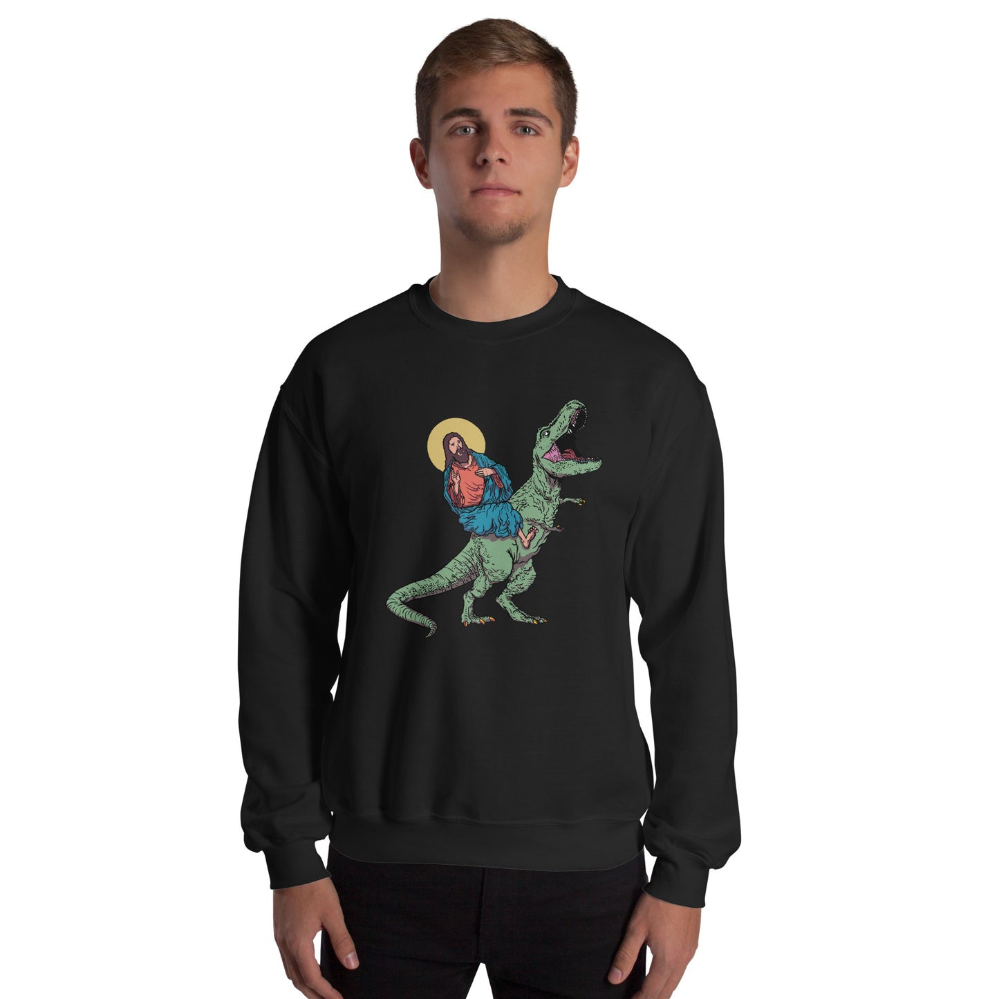 Jesus Riding T-Rex Adult Sweatshirt