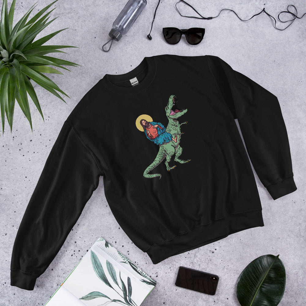 Jesus Riding T-Rex Adult Sweatshirt