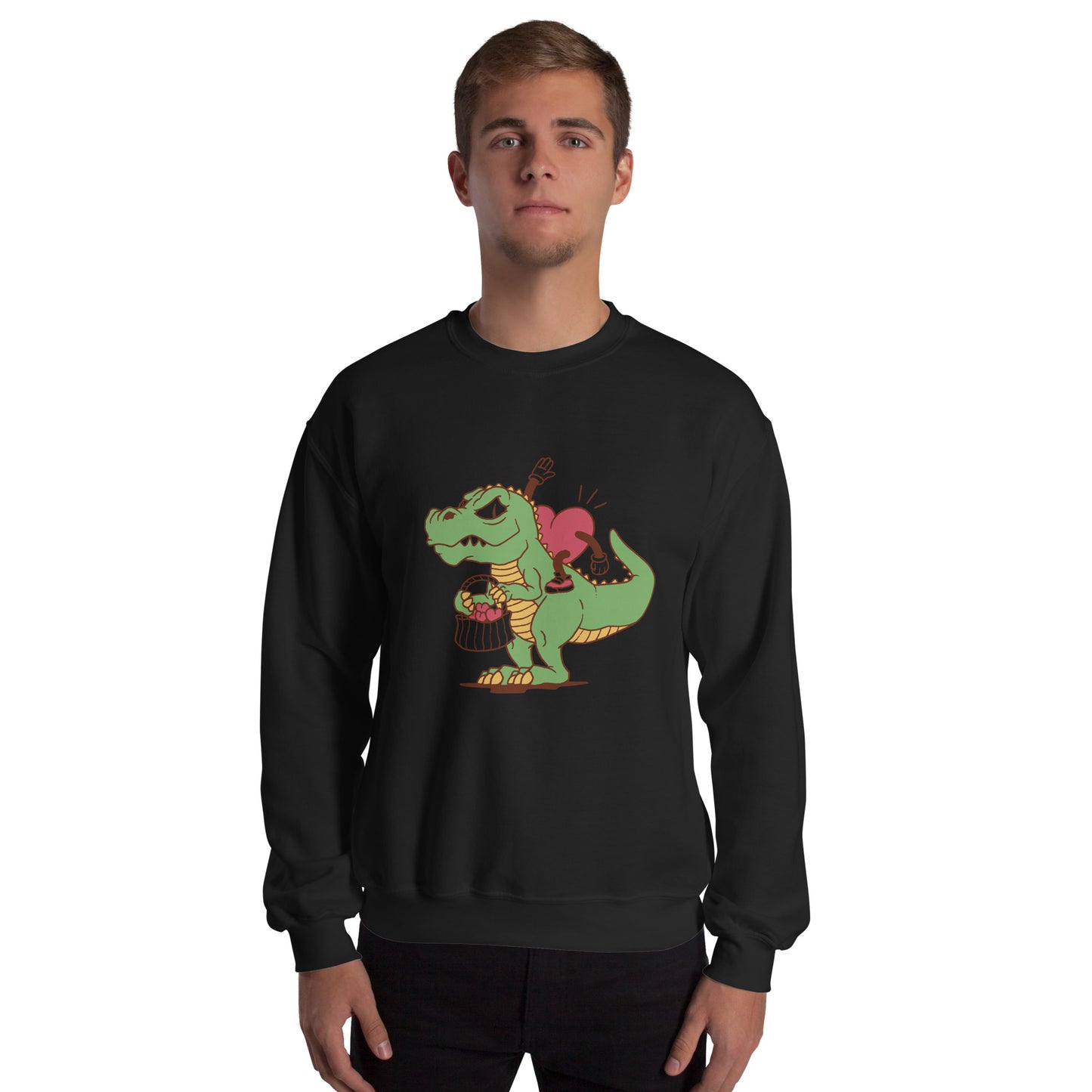 Valentine's Heart Riding Dino Adult Sweatshirt