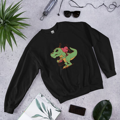 Valentine's Heart Riding Dino Adult Sweatshirt