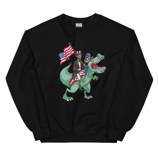 Abe Lincoln Riding T-Rex Adult Sweatshirt