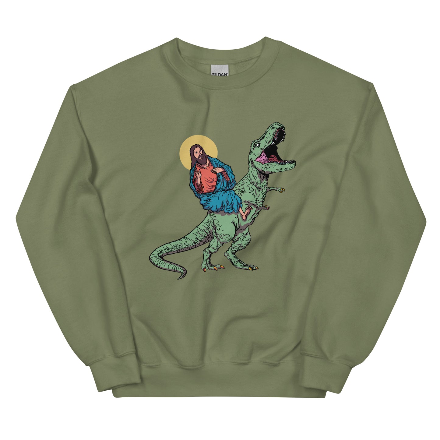 Jesus Riding T-Rex Adult Sweatshirt