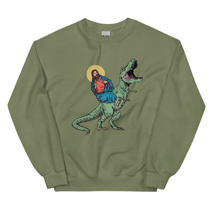 Jesus Riding T-Rex Adult Sweatshirt