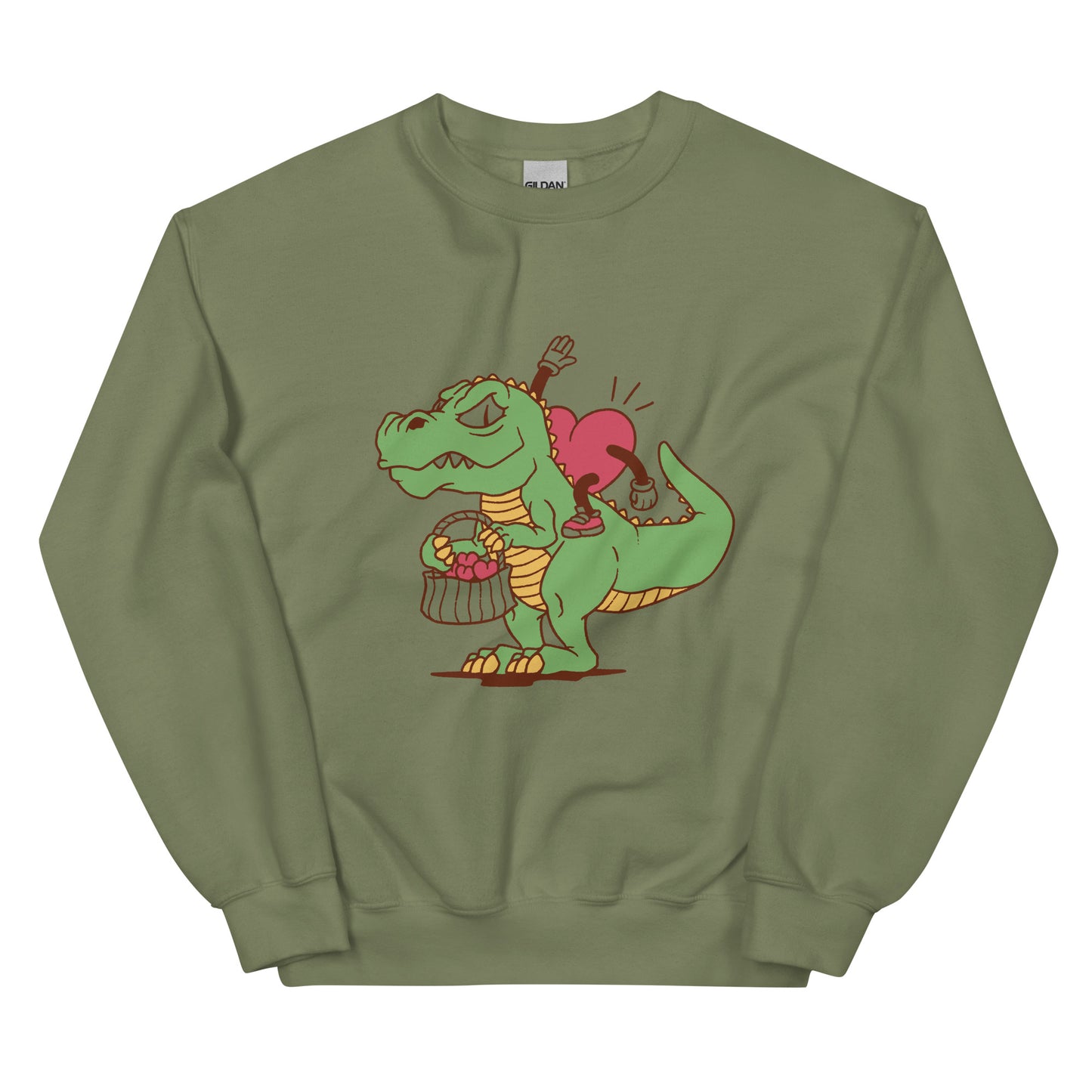 Valentine's Heart Riding Dino Adult Sweatshirt