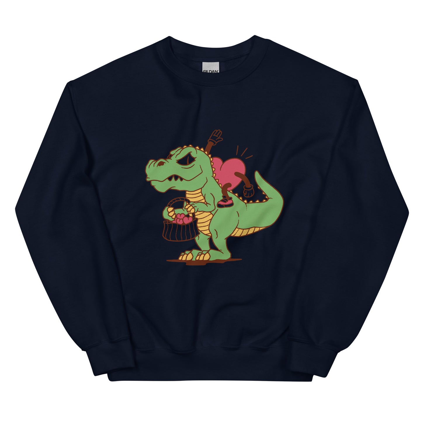 Valentine's Heart Riding Dino Adult Sweatshirt