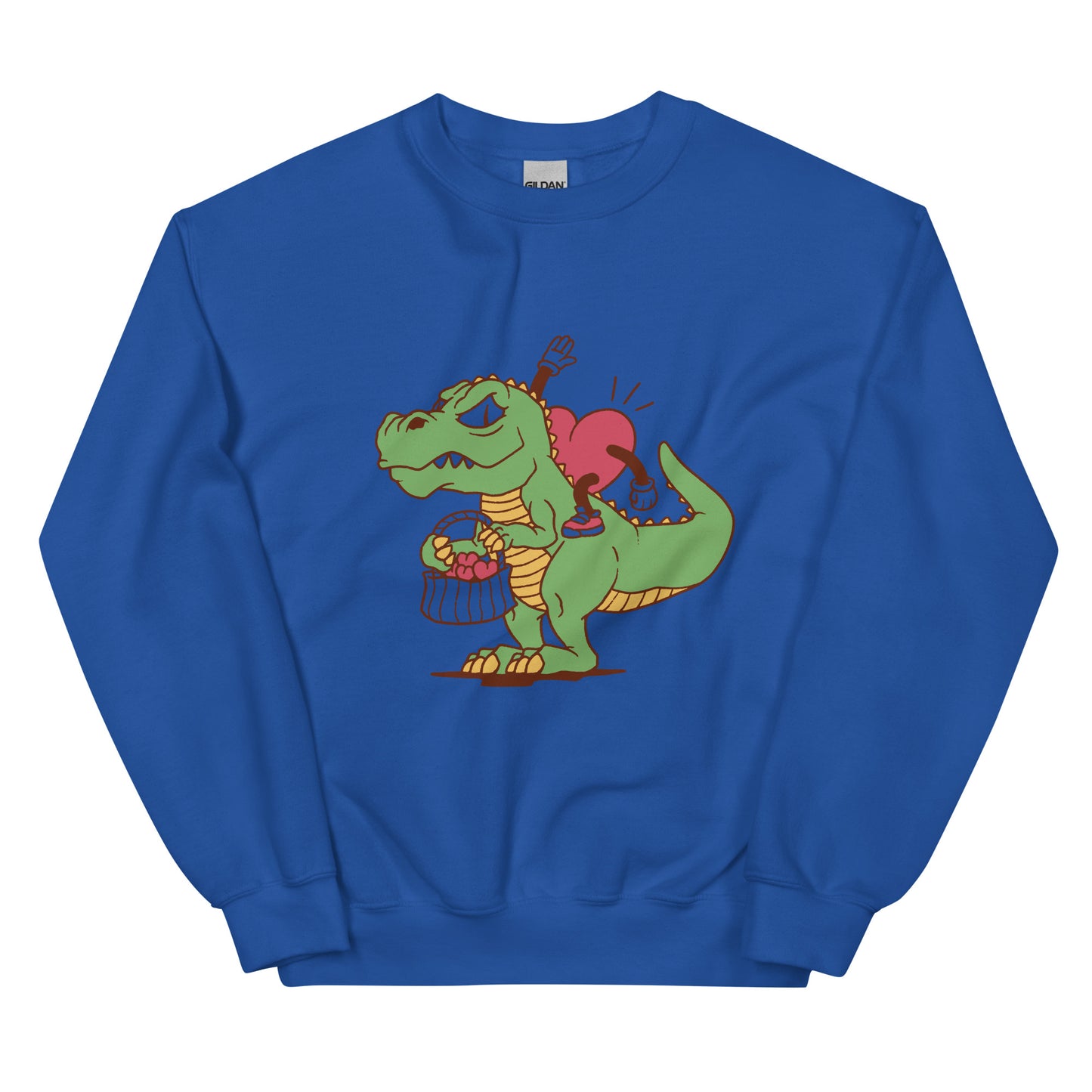 Valentine's Heart Riding Dino Adult Sweatshirt