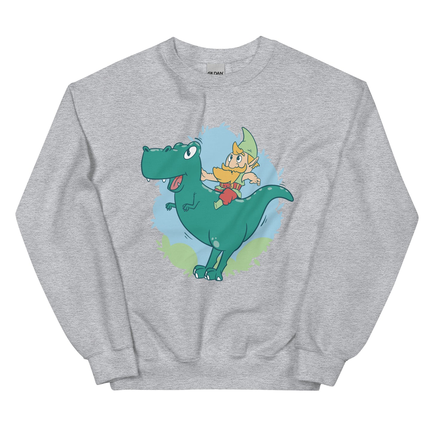 Gnome on a T-Rex Adult Sweatshirt