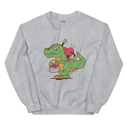 Valentine's Heart Riding Dino Adult Sweatshirt