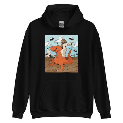 Jesus Riding T-Rex UFOs Adult Hoodie