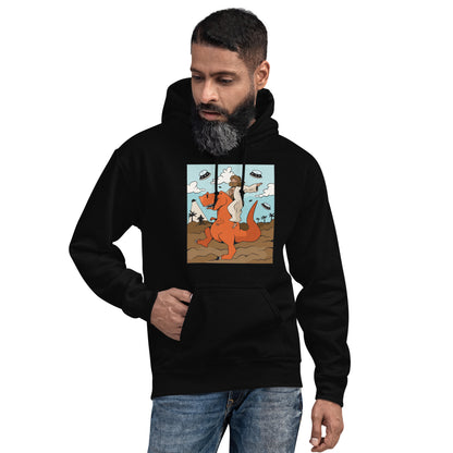 Jesus Riding T-Rex UFOs Adult Hoodie