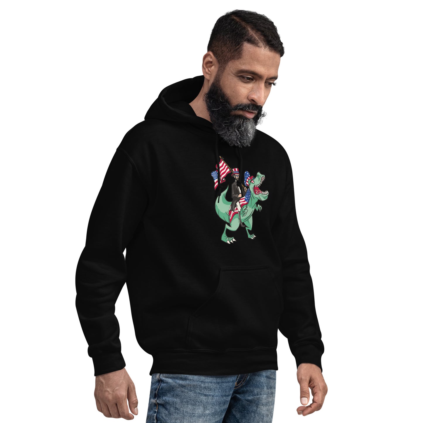 Abe Lincoln Riding T-Rex Adult Hoodie