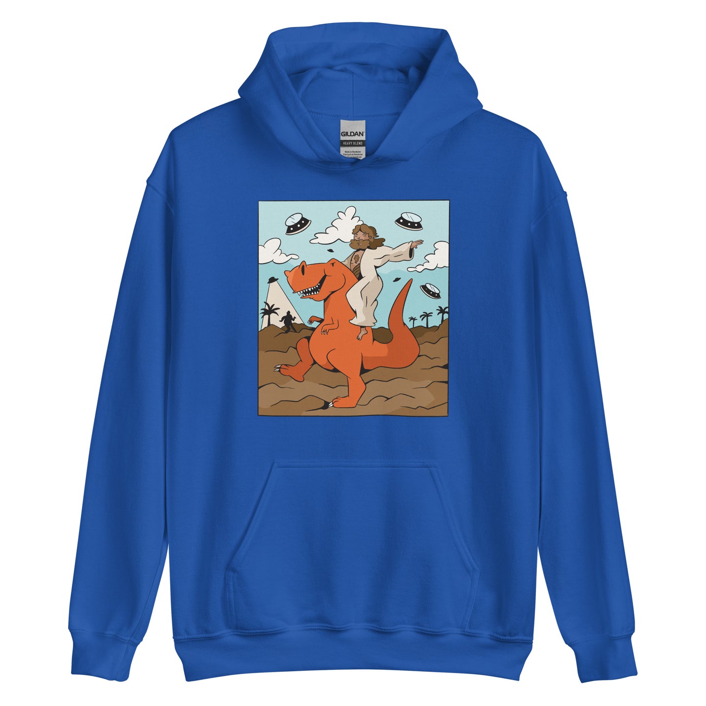 Jesus Riding T-Rex UFOs Adult Hoodie