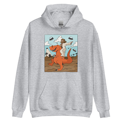 Jesus Riding T-Rex UFOs Adult Hoodie