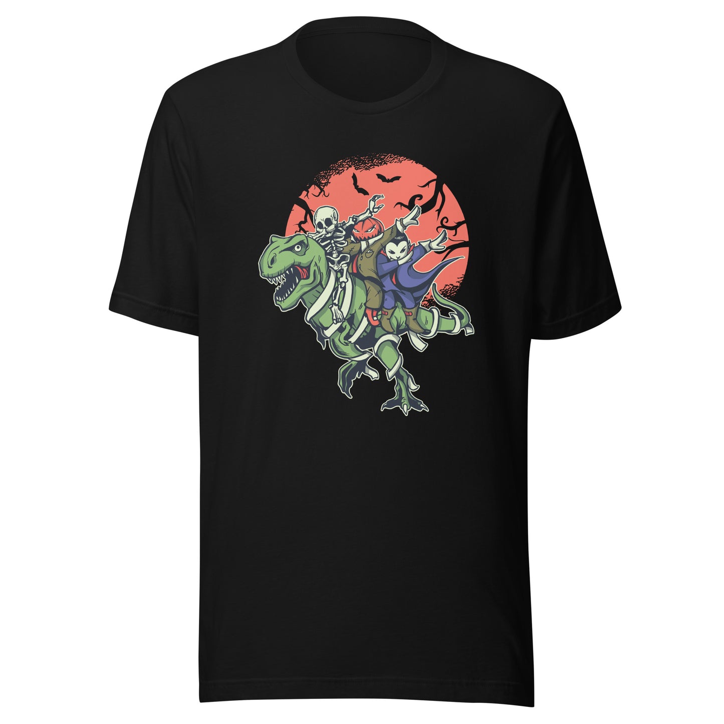 Adult Halloween Monsters Riding T-Rex T-Shirt