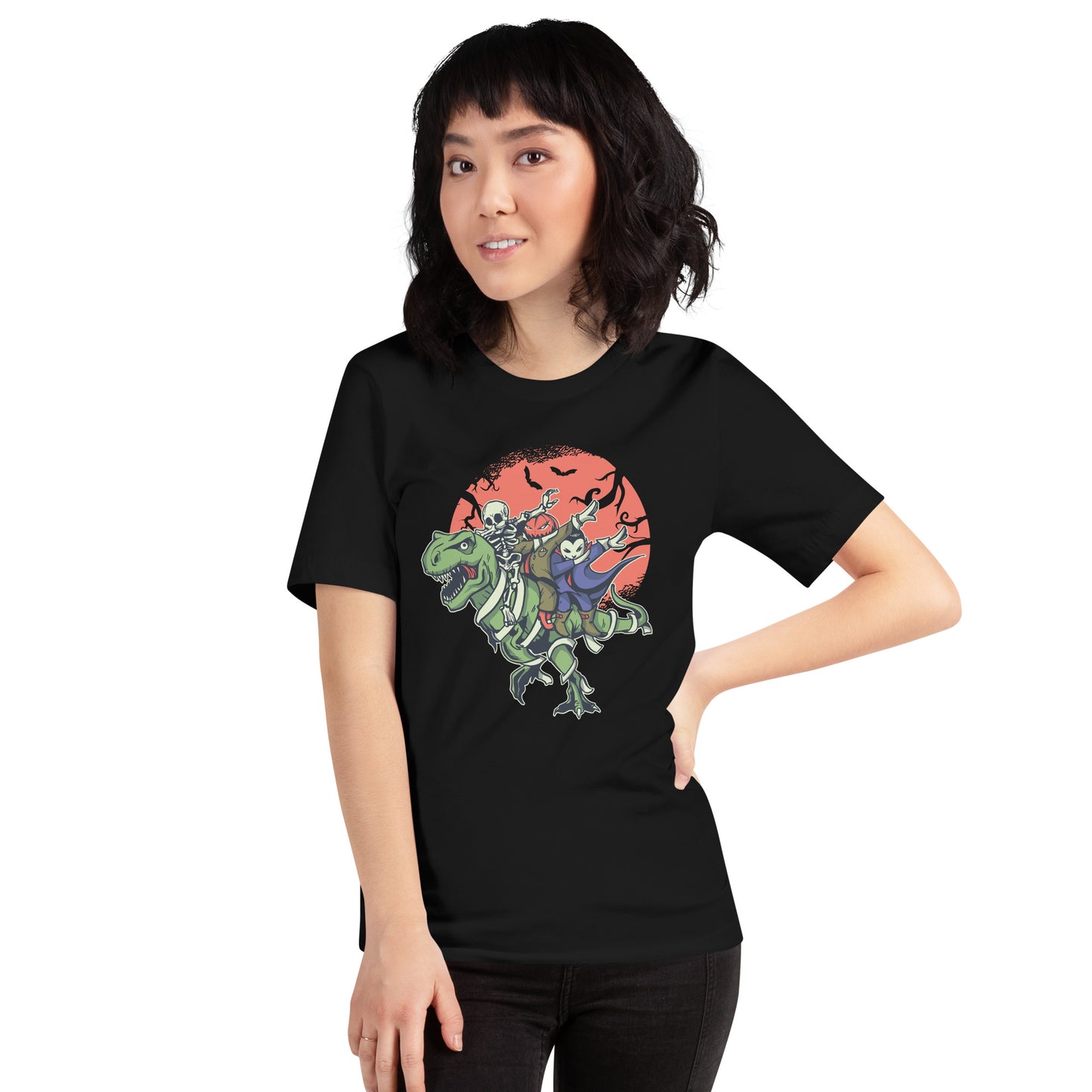 Adult Halloween Monsters Riding T-Rex T-Shirt