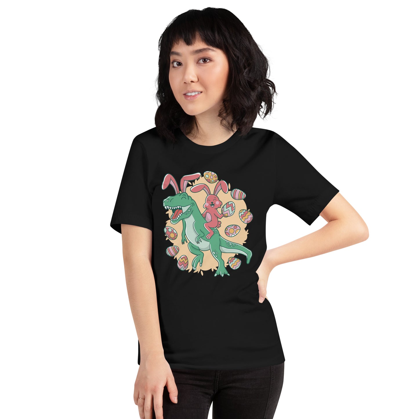 Easter Bunny Riding T-Rex Adult T-Shirt