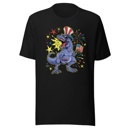 Fourth of July Fireworks T-Rex Adult T-Shirt