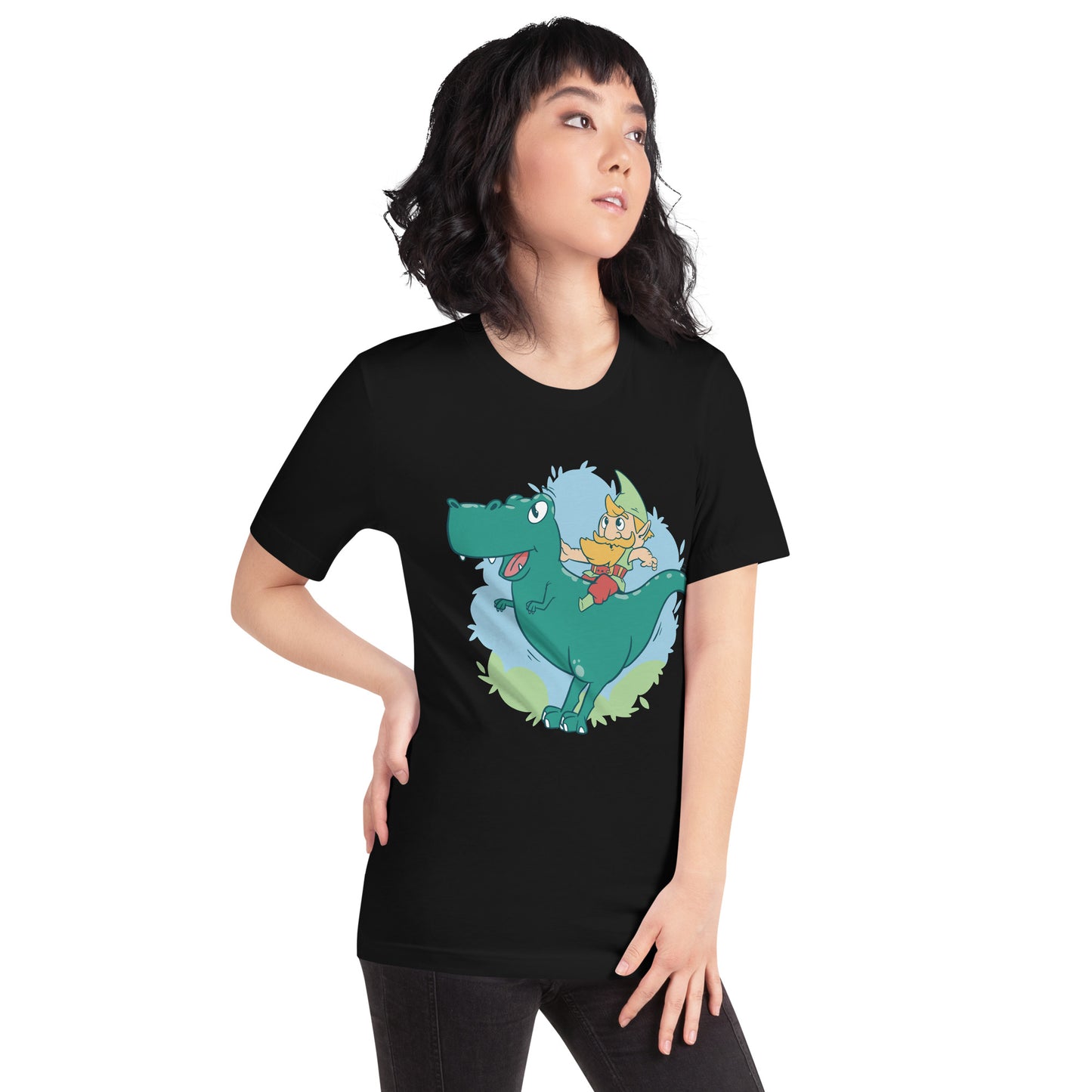 Gnome on a T-Rex Adult T-Shirt