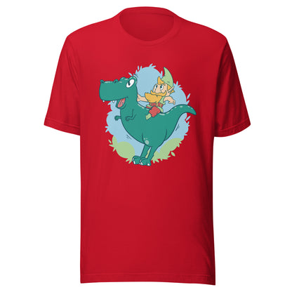 Gnome on a T-Rex Adult T-Shirt