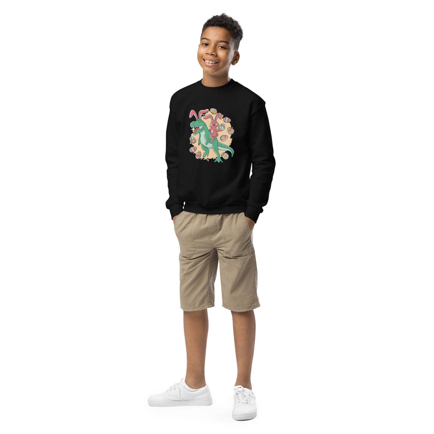 Easter Bunny Riding T-Rex Youth Sweatshirt