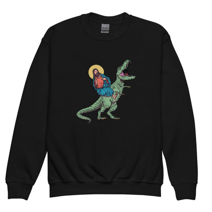 Jesus Riding T-Rex Youth Sweatshirt