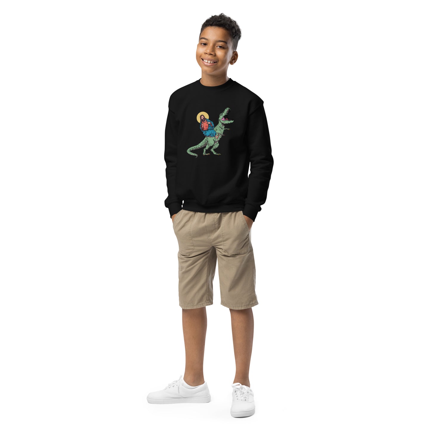 Jesus Riding T-Rex Youth Sweatshirt