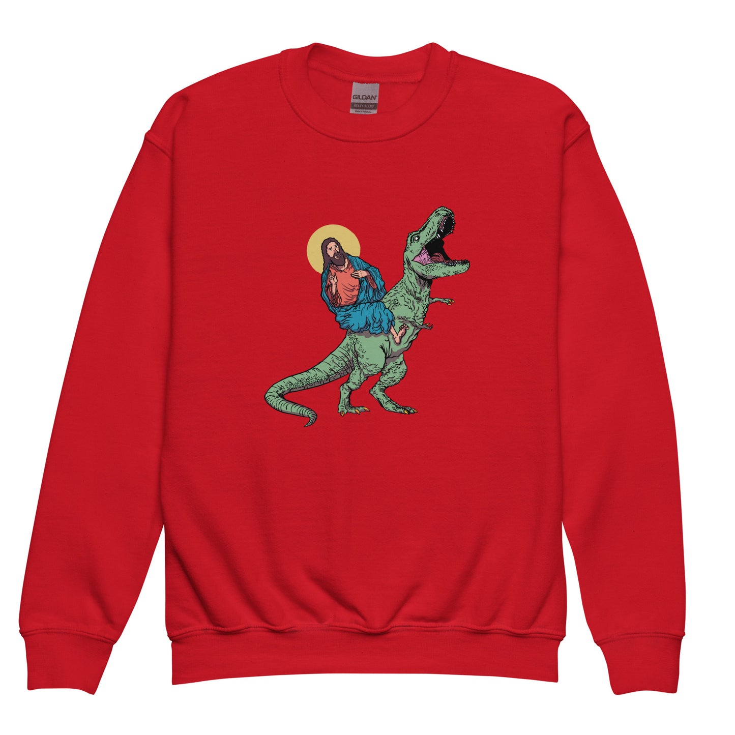 Jesus Riding T-Rex Youth Sweatshirt