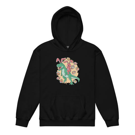 Easter Bunny Riding T-Rex Youth Hoodie