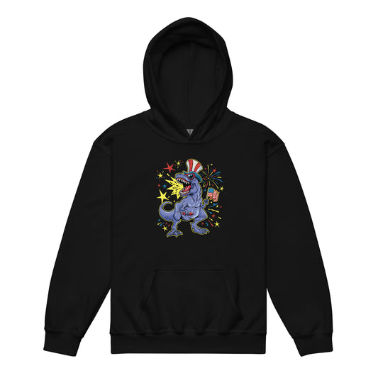 Fourth of July Fireworks T-Rex Youth Hoodie