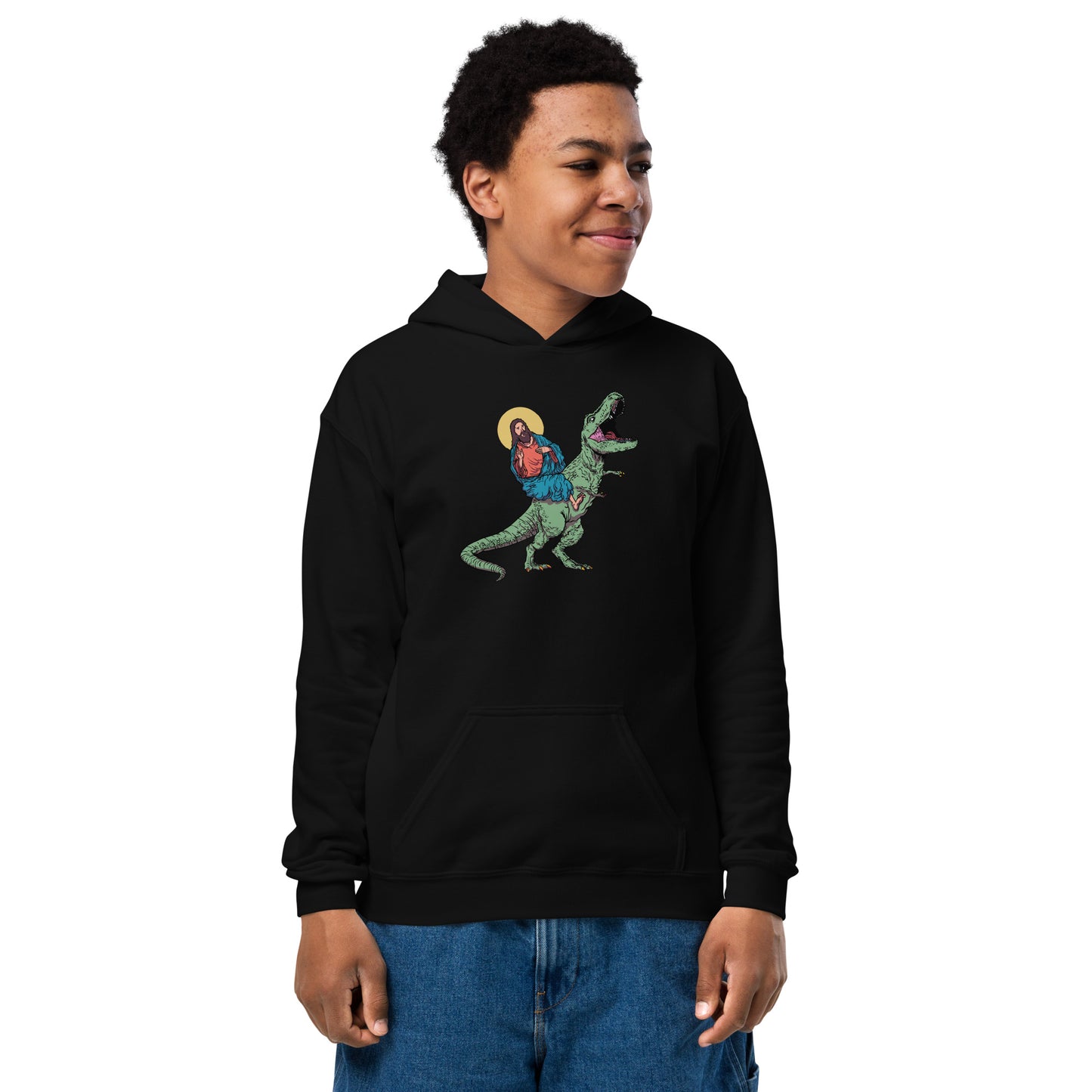 Jesus Riding T-Rex Youth Hoodie